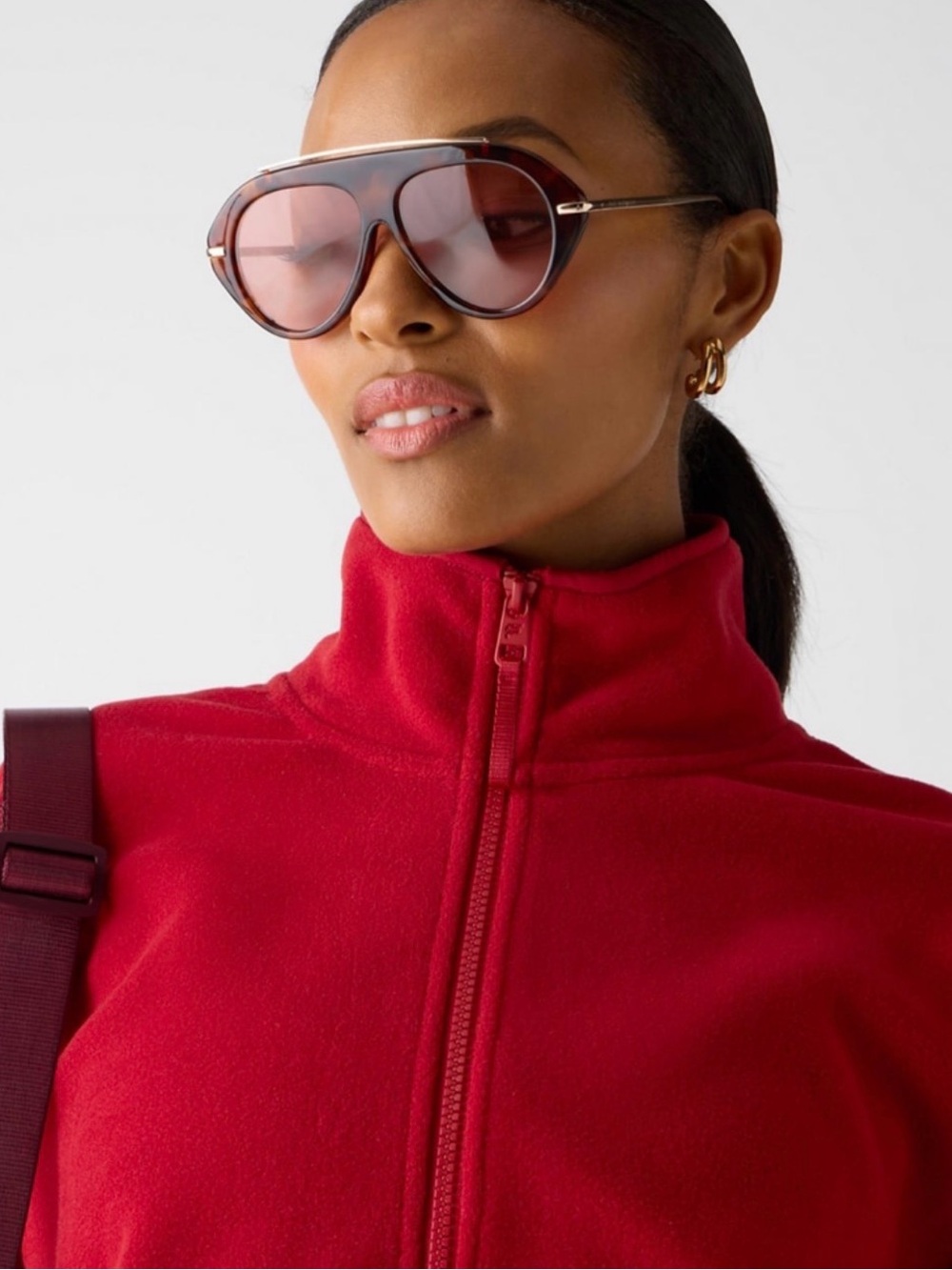 NWT [Fabletics] No Chill Fleece Half-Zip Cropped Pullover Sweater Red Women’s S - Picture 4 of 16